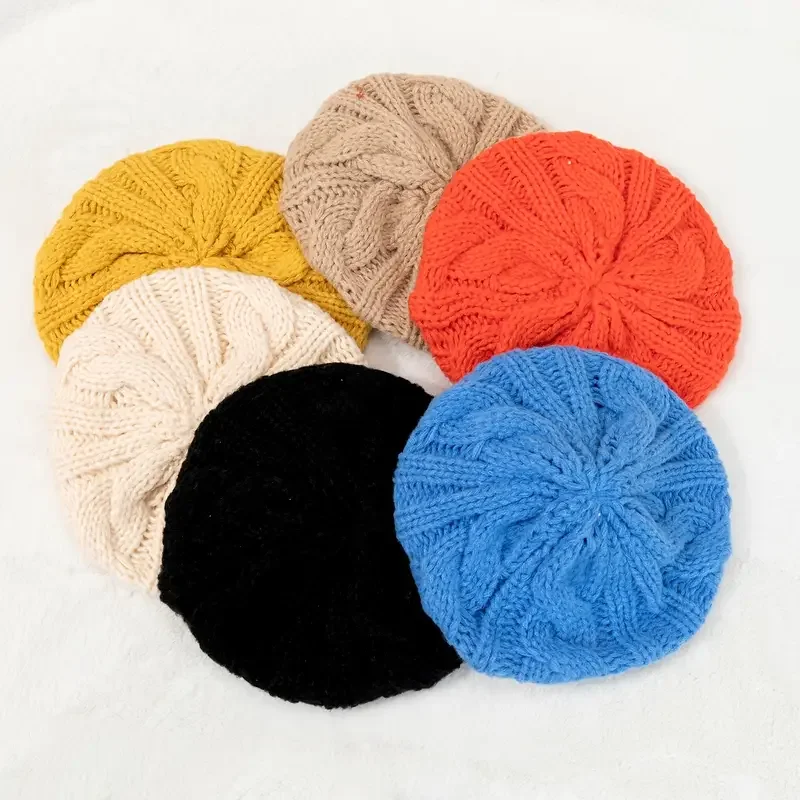 Girls Casual Knitted Thermal Beret Hat For Winter Christmas Head Accessories