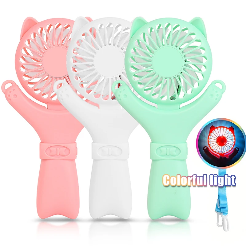 Cat ears mini cute little fan, can be held in hand or placed on the desktop, portable folding USB small fan