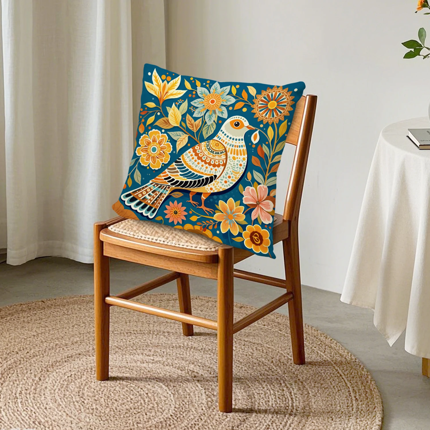 Bohemain Pigeon Linen Pillow Covers Floral Bird Nature Botanical Decorative Garden Decor Cushion Case for Sofa Patio Bedroom