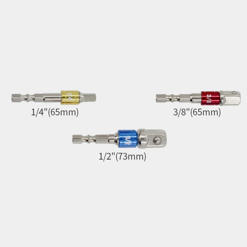 3Pcs/Set 1/4 Inch,3/8 Inch,1/2 Inch Adaptor Converter 65Mm Hexagonal Shank Drive Socket Extension Bar Electric