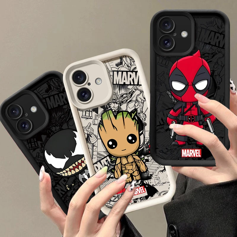 حافظة حماية Marvel Groot Deadpool لهاتف آيفون 17 16 15 14 13 12 11 Pro Max 17 Air 16E 15 Plus Multistep غلاف ناعم غير لامع من مادة البولي يوريثان