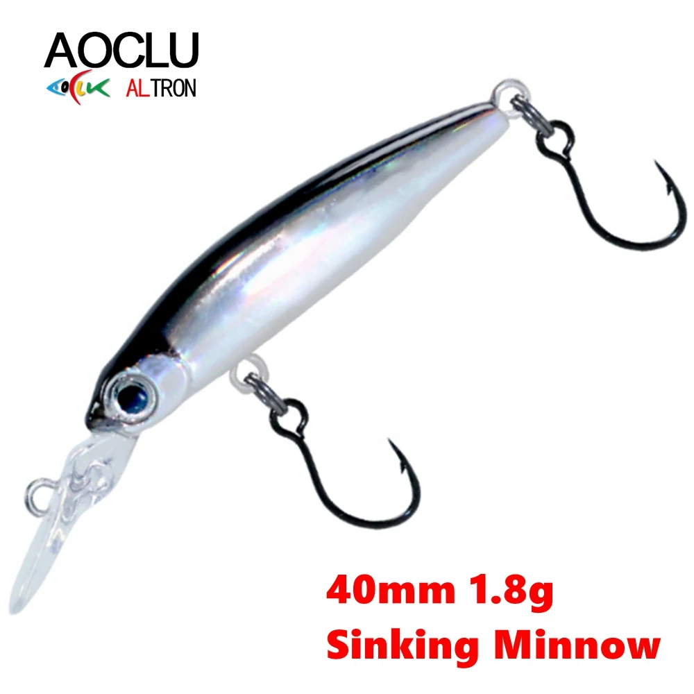 AOCLU Sinking Mini Minnow Crank 40mm 1.8g Wobbler Jerkbait Hard Bait Fishing Lure Diving 1m Bass Fresh Saltwater 8#  SingleHook