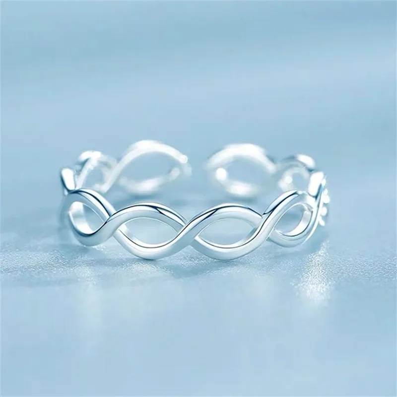 Hollow Woven Simple Design 925 Sterling Silver Jewelry Fresh Glossy Cross 8 word Fashion Popular Exquisite Opening Rings  R066