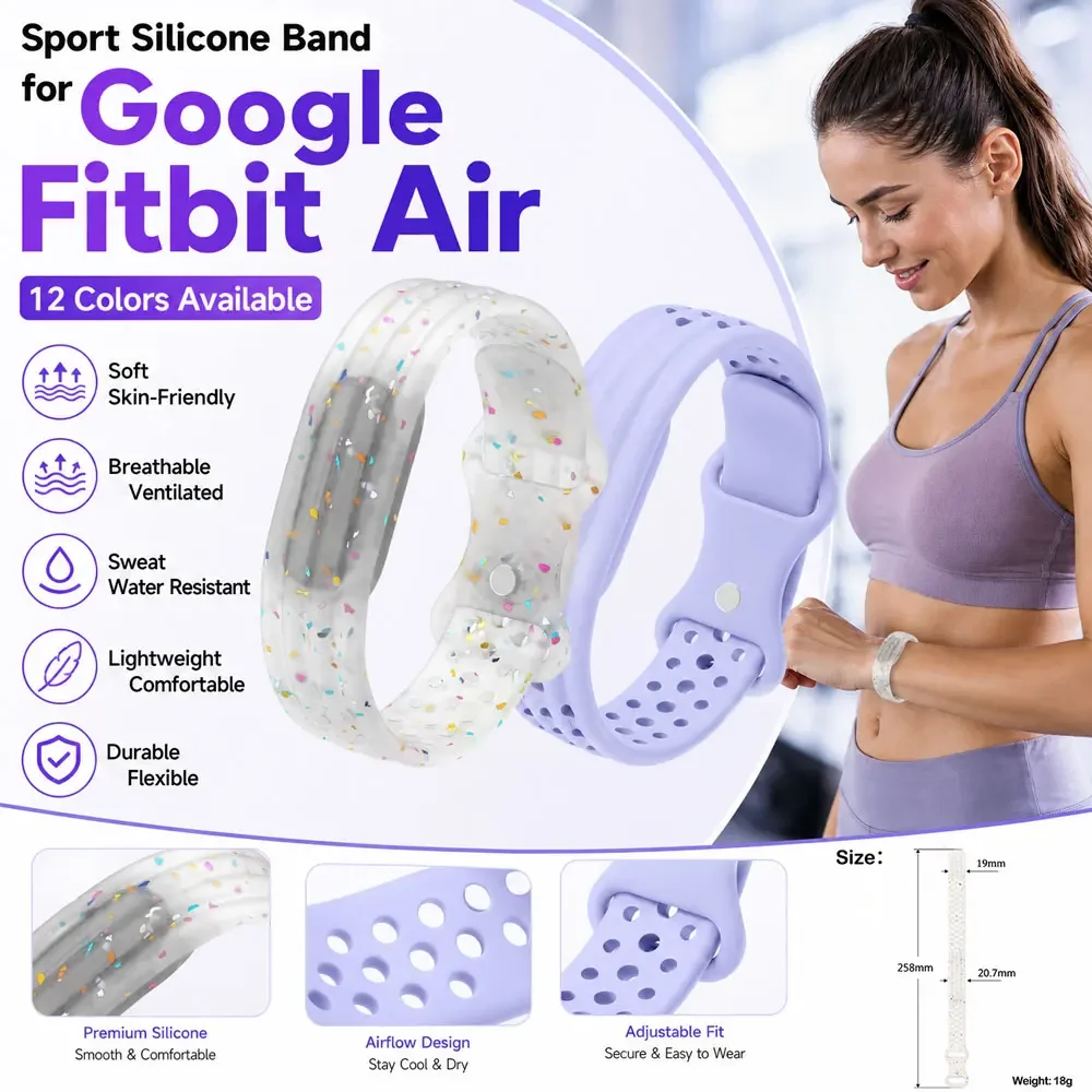 Durable Silicone Wristband for Google Fitbit Air Band Fitness Tracker Replacement Band Bracelet for Google Fitbit Air Accessory