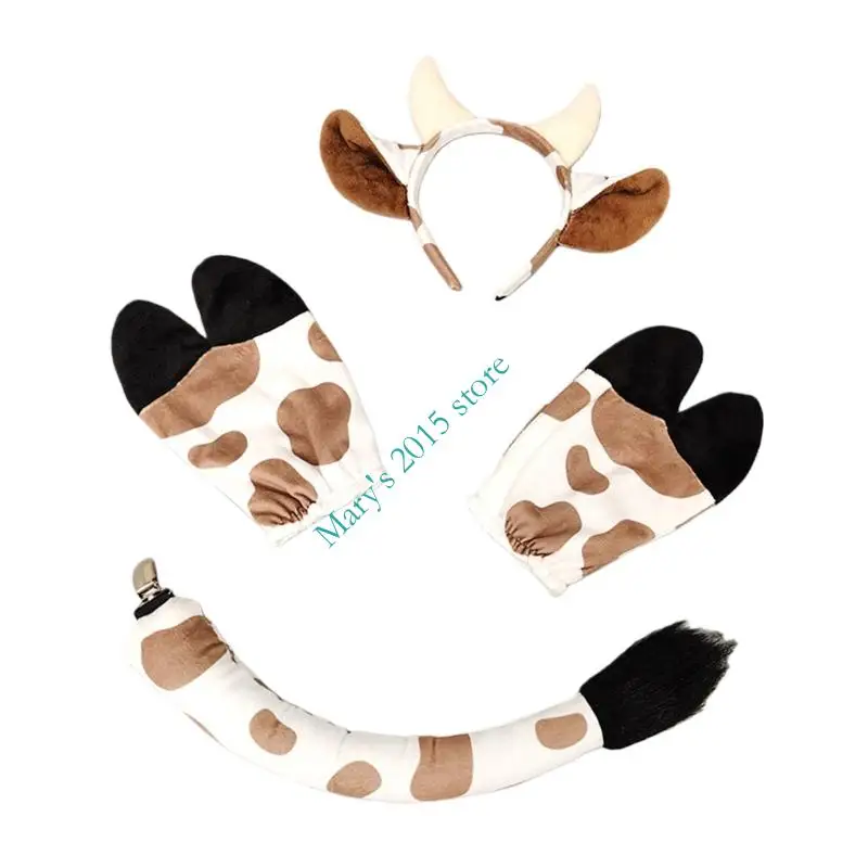 Ensemble d'accessoires Costume vache E15F, 3 pièces, oreilles vache, bandeau, gants, queue, d'accessoires, Costumes