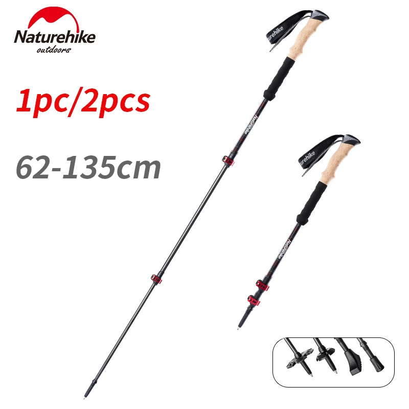 Naturehike Trekking Pole 3 Sections Carbon Fiber Collapsible Telescopic Sticks Lightweight Folding Hiking Walking Canes 193g