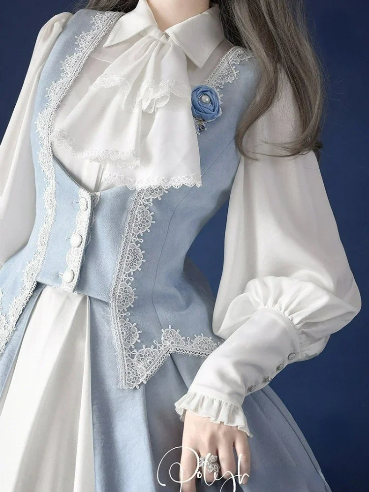 

Victorian Gothic Lolita Blouses Women Japanese Style Y2k Chic Gigot Sleeve Tops Vintage Elegant Sweet Bow White Princess Shirts