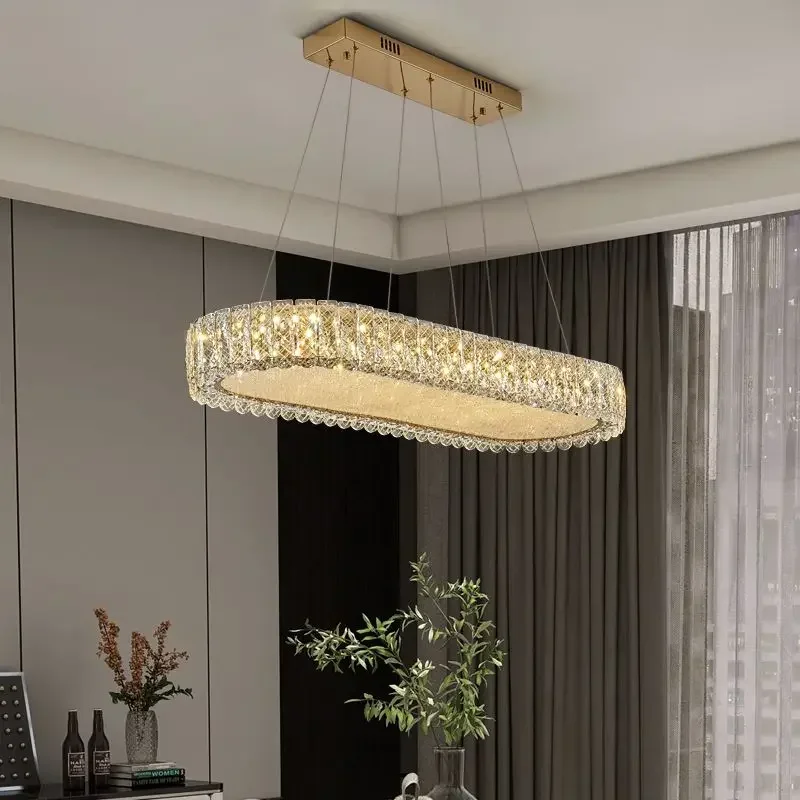 Crystal Oval Desig Led Chandelier Modern Large Crystal Pendant Hanging Light Fixtures For Living Room Bedroom Ceiling Lustres