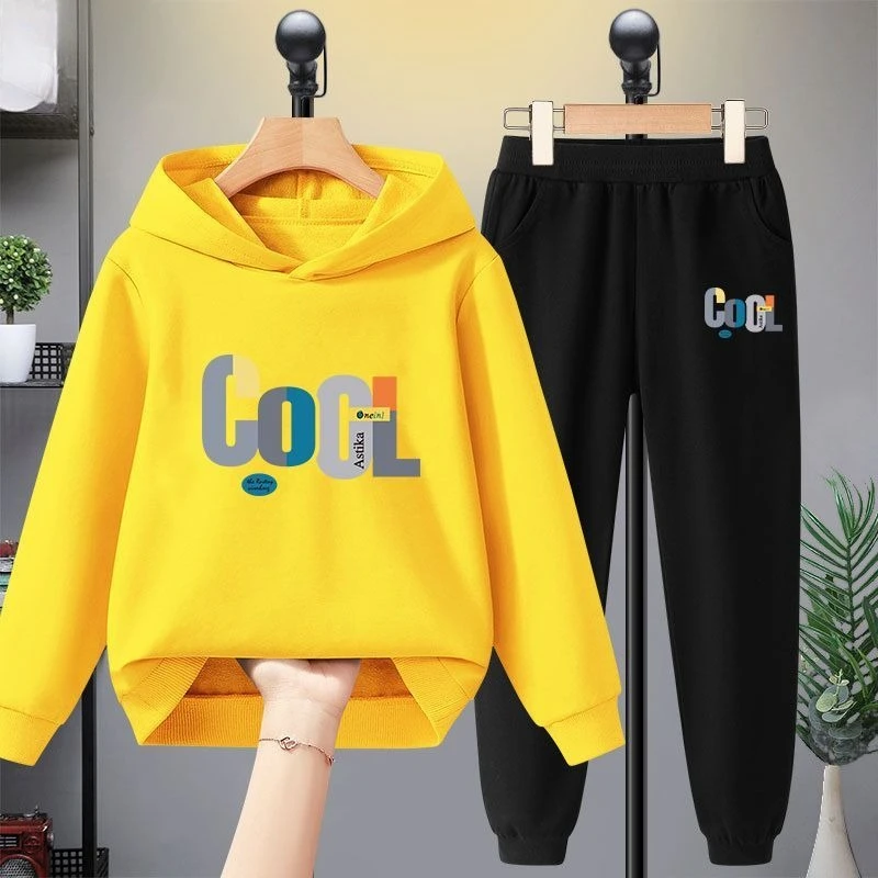 

Hot Selling Children's Set with Simple Letters COOL Pattern Printed Sportswear Long Sleeved Top and Pants Suitable for Jogging