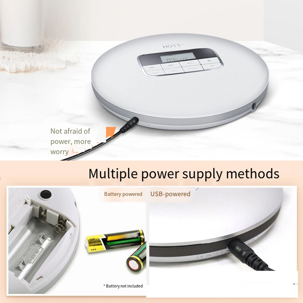 مشغل أقراص مضغوطة محمول مع شاشة LCD ، مشغل أقراص مدمج شخصي ، سماعات أذن ستيريو ، كابل شحن USB ، CD511