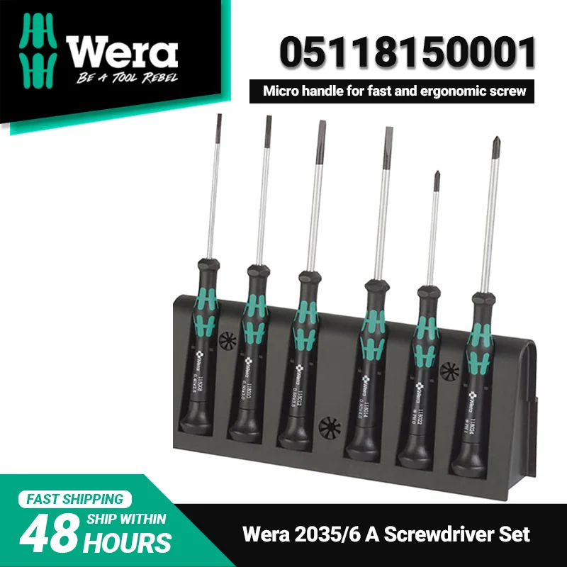 WERA 05118150001 2035/6A Screwdriver Set 6Pieces Anti-roll Rapid Twisting Micro Handle for Fast and Ergonomic Screwdriving