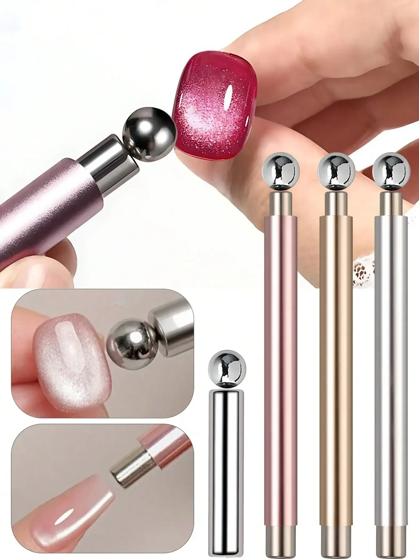 

2-In-1 French V-Shaped Cat Eye Magnetic Stick, Strong Magnetic Nail Art Tool, Suitable For Nail Polish Gel, DIY Manicure Accessory