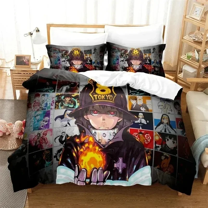 

3D Printed Anime Fire Force Bedding Set,Kid Girls Boys Adult Single Twin Queen Size,Duvet Cover Pillowcase Bedding