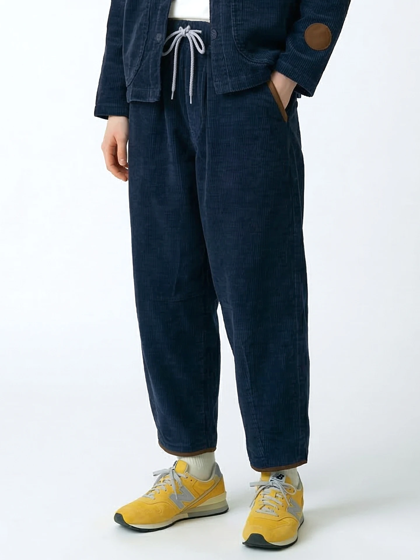 Pantalones de pana imakokoni originales de primavera para mujer, pantalones informales con cintura elástica, pantalones anchos de color azul marino 265355