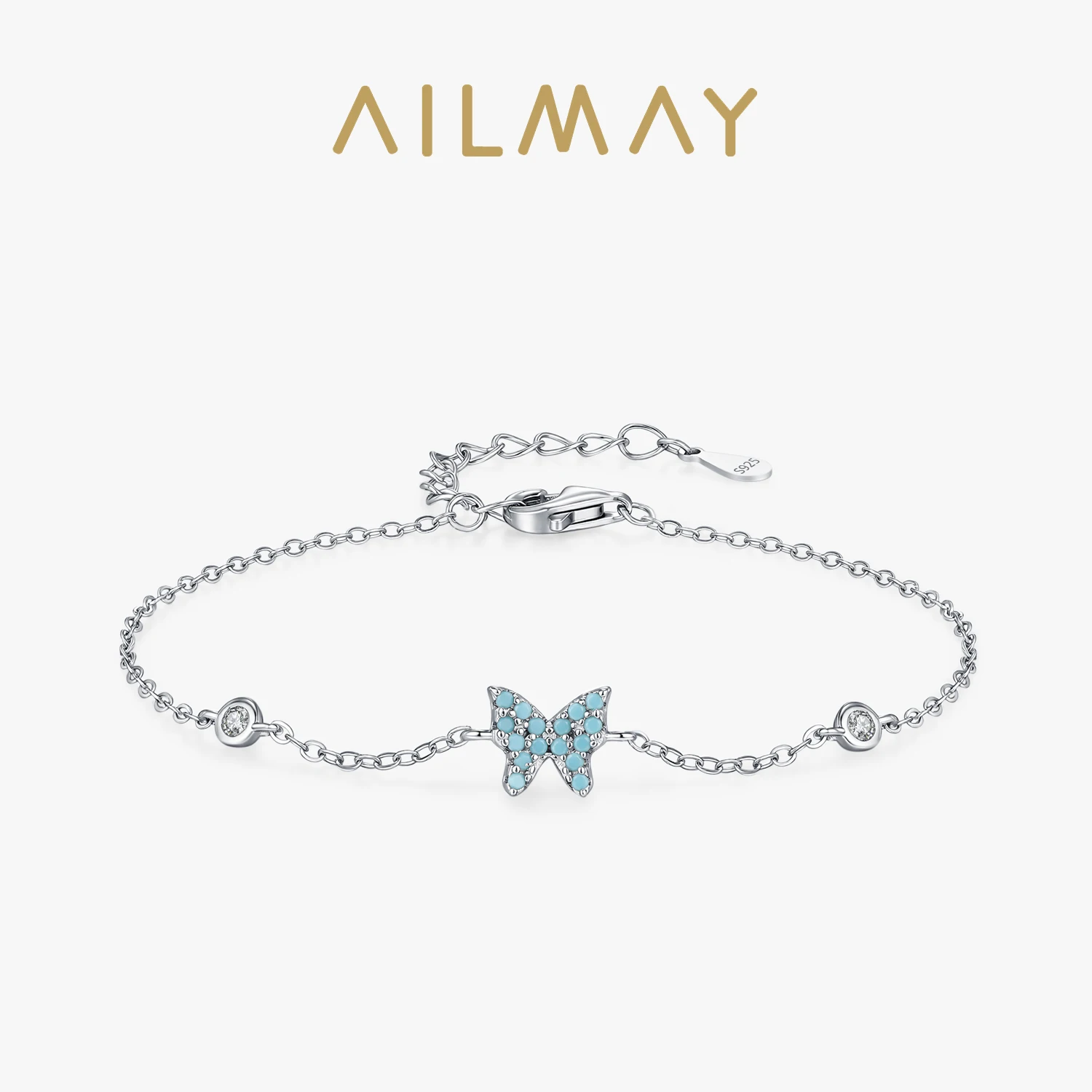 

Браслет Ailmay New из серебра 925 пробы с бирюзовым камнем в форме бабочки для женщин, в богемном стиле, винтажный, подарок на День матери, ювелирное украшение
