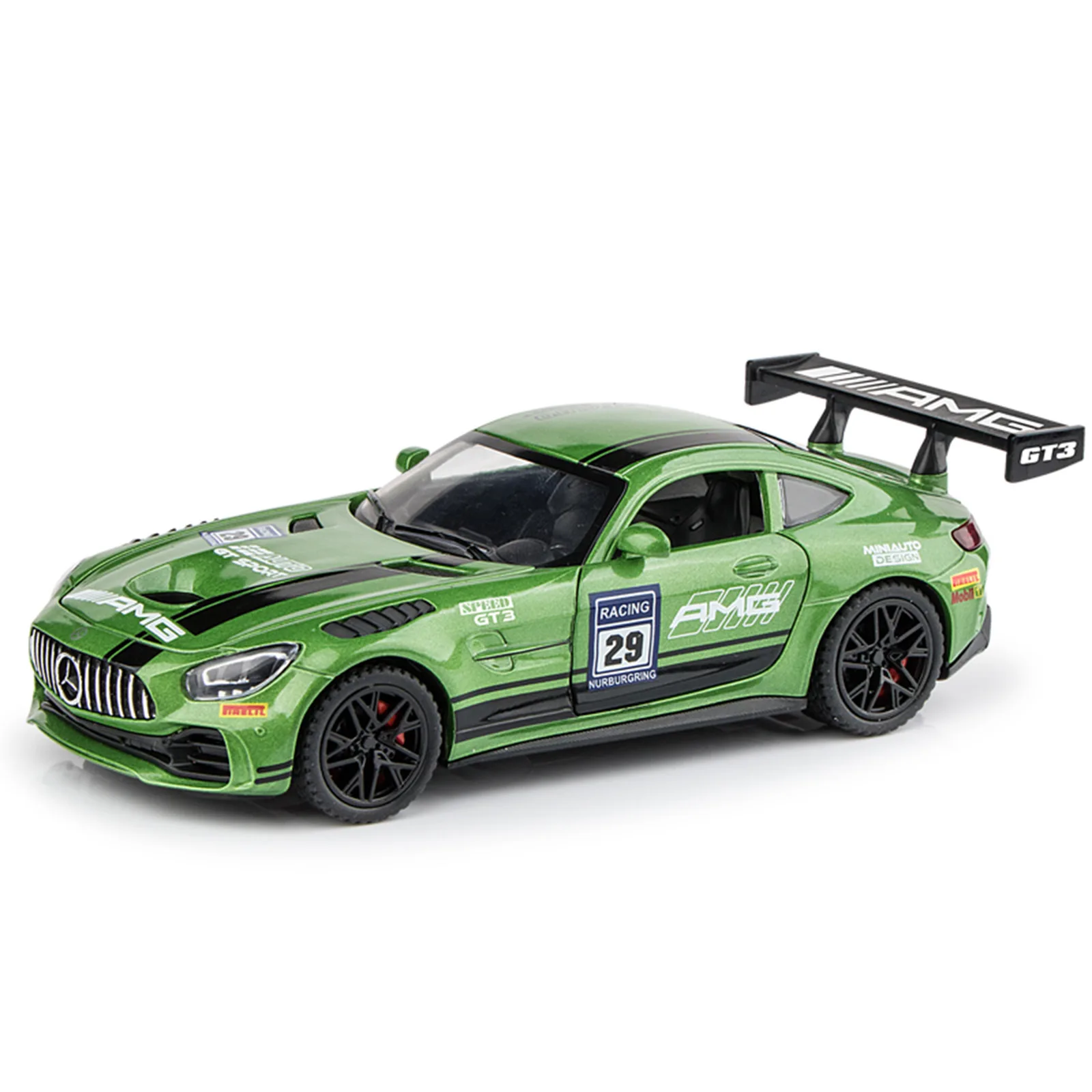 

1: 32 GTR sports car alloy model with sound and light feedback steering, male simulation, child toy, metal car model