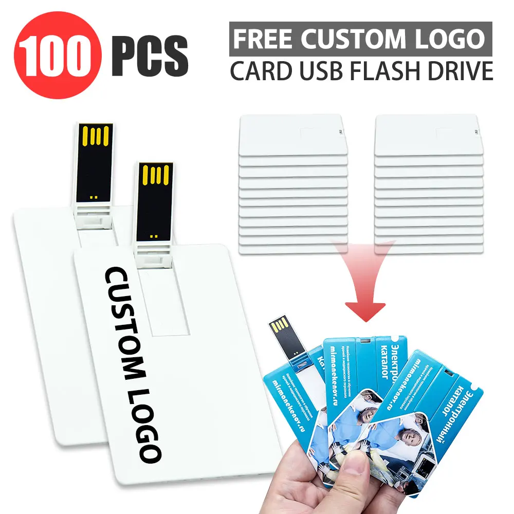 Hot Sale 100Pcs/lot Credit Card 2.0 Model Flash Drive 1GB 2GB Memory Card 4GB 8GB 16GB Pendrive Usb Stick Pen Drive Custom Logo