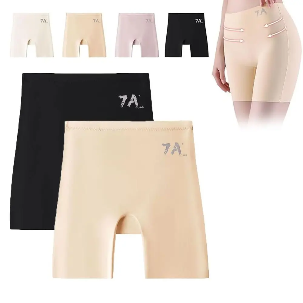 Nuevas bragas de seda helada de cintura alta, pantalones de seguridad sin costuras con Control de barriga y levantamiento de cadera, bragas Boxer antifricción para mujer