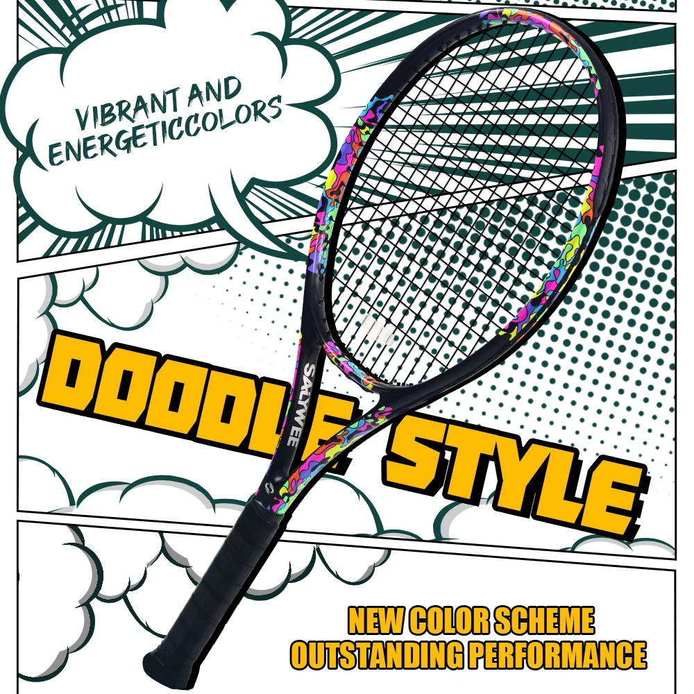 TY Pro Beginner Tennis Racket 100% Composite Carbon Fiber Large Sweet Spot Ultra High Rigidity Throat Maximum Energy Transfer