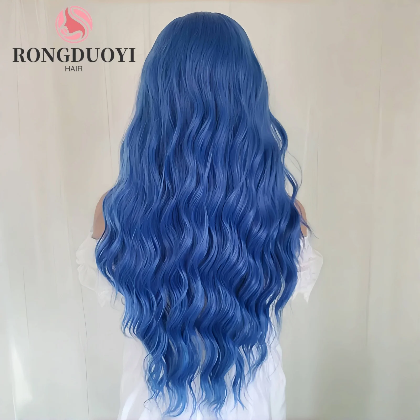 Parrucca blu scuro Onda profonda Capelli sintetici Parrucca anteriore lunga in pizzo riccio Parrucche frontali in pizzo 13X4 colorate ondulate naturali per le donne Festa