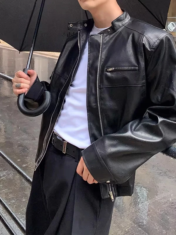 Men's 2025 Autumn New High Street Stylish Versatile Jackets American Style Retro Small Stand Collar Loose Faux Leather Jackets