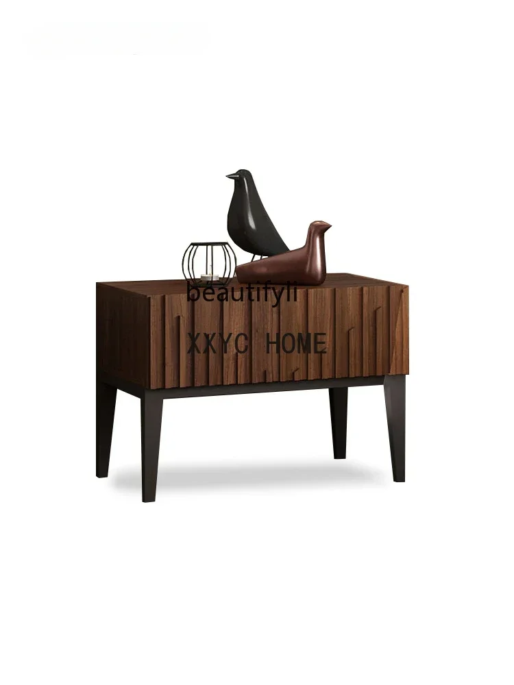 

Italian North American Black Walnut Wooden Bedside Table Bedroom Solid Wood Bedside Cabinet Storage Cabinet