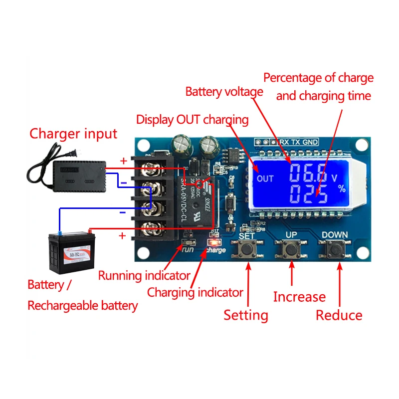 リチウム電池充電制御モジュール,コントローラー保護ボード,過負荷スイッチ,XY-L10A, 6-60v,10a