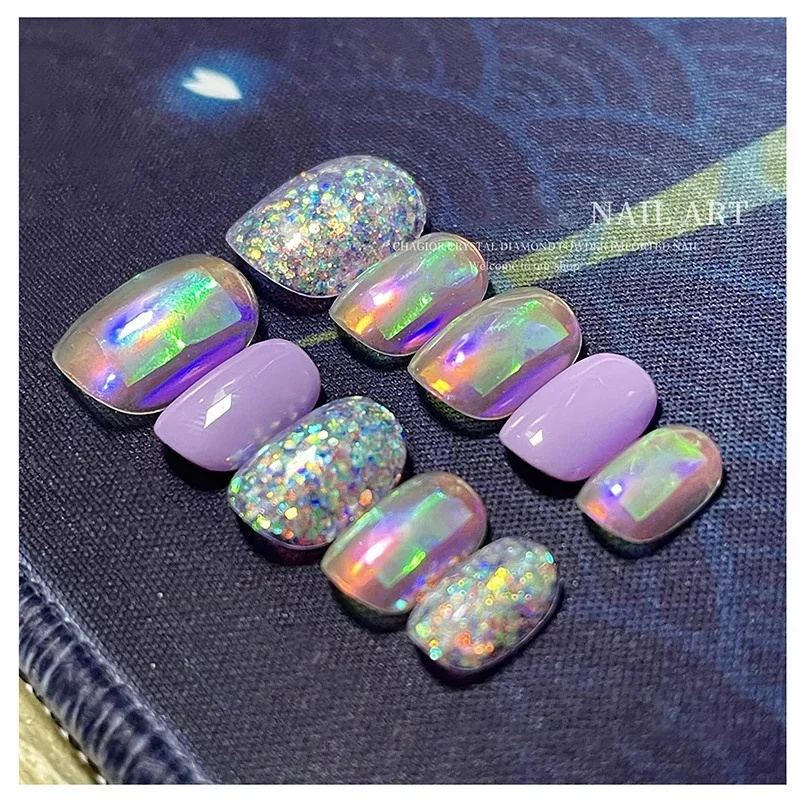 Heallor Nail Art Aurora Ice Cube Cellophane Glass Foil Film Sticker Colorful Transfer Laser Jewelry Paper Manicure Nail DIY Deco