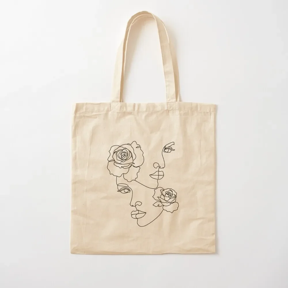 

Abstract face of 2 womans with flowers by line art vector drawing. Portrait minimalistic style. Botanical print. Nature Tote Bag