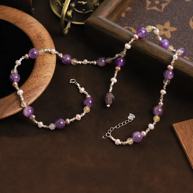

Freshwater Pearl Amethyst Crushed Beads Necklace for Women Fashion Charm Versatile Collar Chain Luxury Simple Choker Jewelry