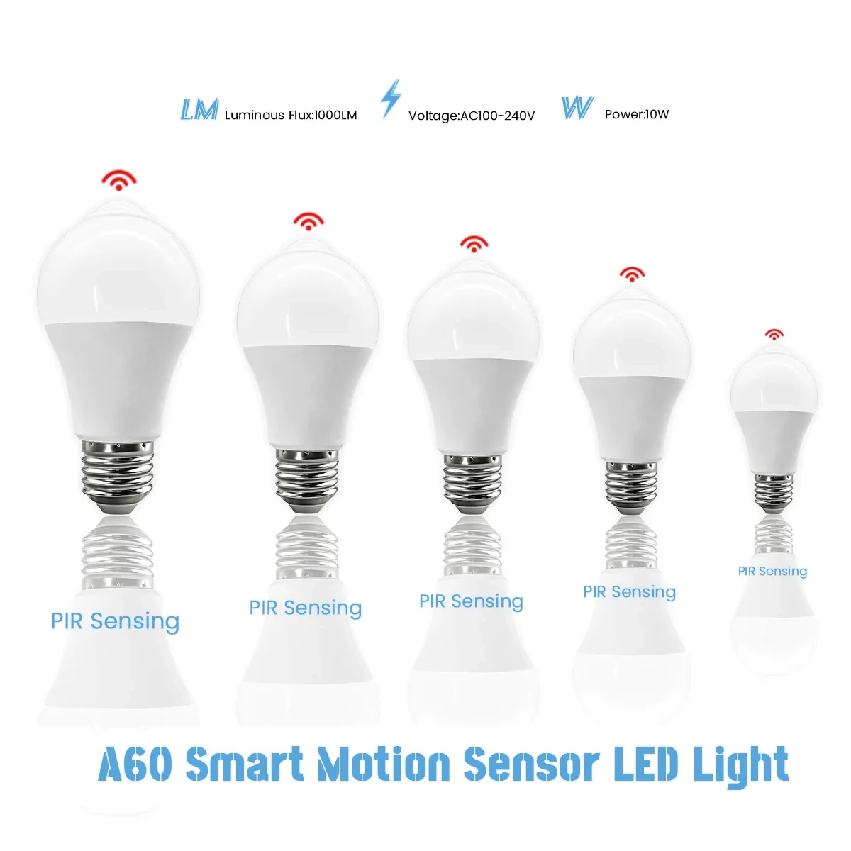 6PCS PIR Motion Sensor LED Bulb 10W E27 AC110V‑220V Auto ON OFF Warm Cool White Light Outdoor Lamps for Parking Lighting