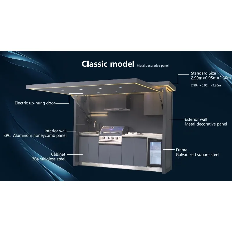 Customized Foldable Luxury DIY Modular Outdoor BBQ Kitchen Set Equipped with Refrigerator for Garden Backyard Cooking
