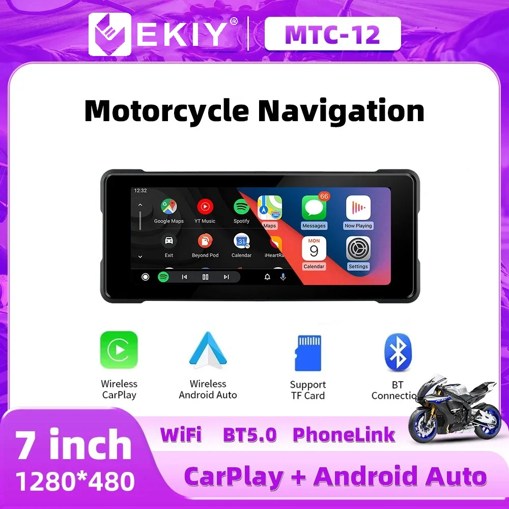 EKIY 7.0inch Motorcycle CarPlay Wireless GPS Navi Wireless Android Auto Front Rear Dual Bluetooth Optional DVR