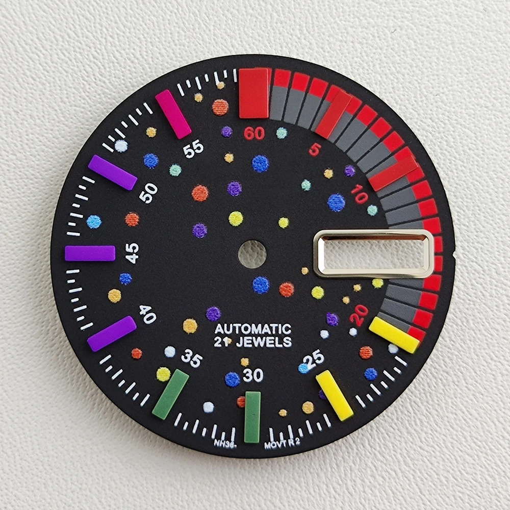 Nh36 Wijzerplaat Nh35 Dial 28.5Mm Regenboog Wijzerplaat Horloge Wijzerplaat Geschikt Voor Nh36 Bewegingshorloge Accessoires Horloge Reparatie Tool