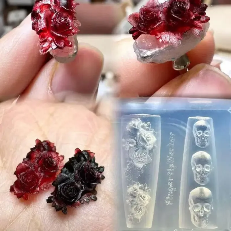

Роза череп силиконовые формы для дизайна ногтей DIY скелет ручной дизайн прозрачная форма для резьбы украшения для дизайна ногтей