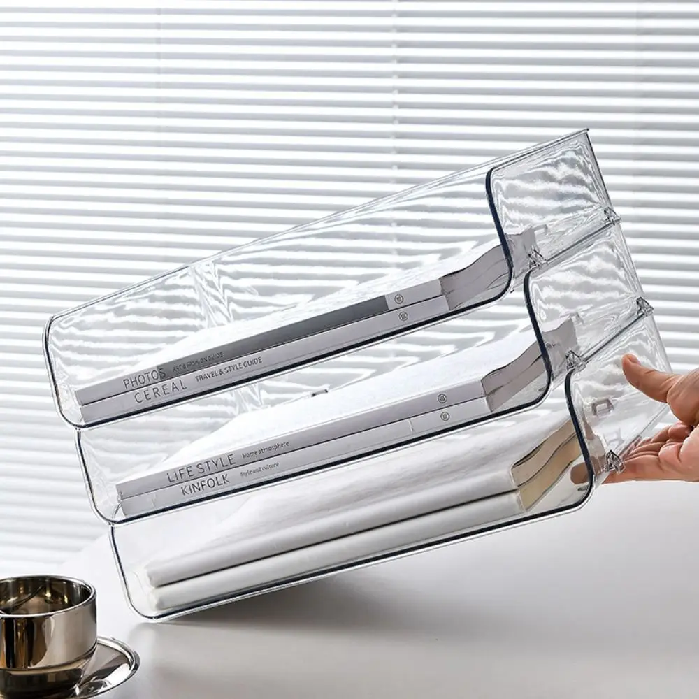 منظم سطح المكتب A4 ملف صينية تخزين رف كتب أوراق رف تكويم رف الملفات الاكريليك شفافة منظم الملفات استلام #4