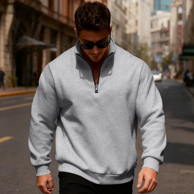 

Autumn Winter Men's Fleece Hoodies Sweatshirt Fashion Half-Zip Stand Collar Long Sleeve Pullover Streetwear Jacket Top