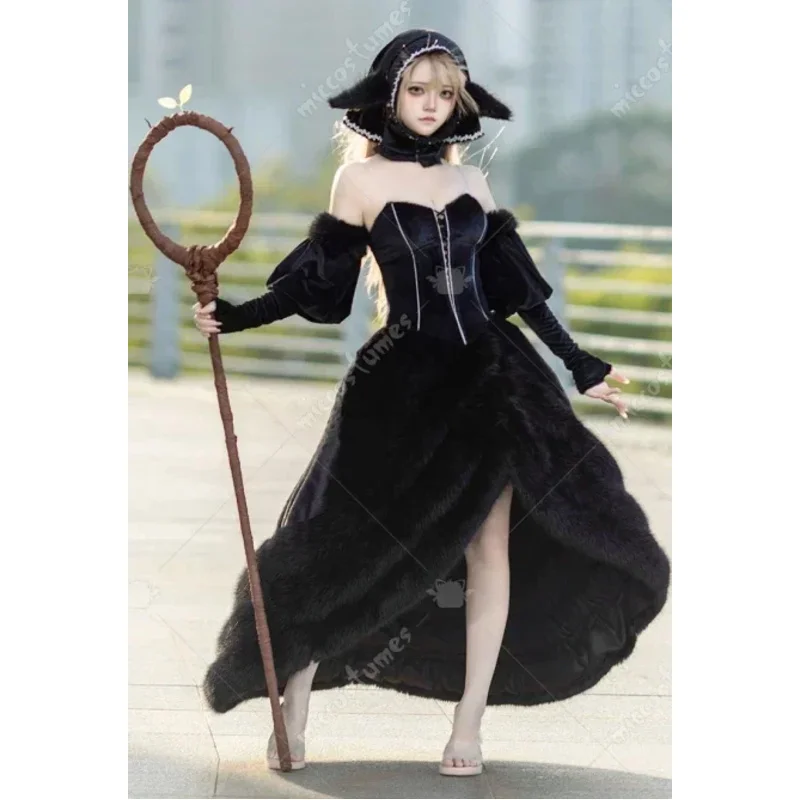 Traje de cosplay de Marisol Donato de personaje femenino de Micosumesis, conjunto de vestido negro, adecuado para fiestas de exposición de anime de Halloween