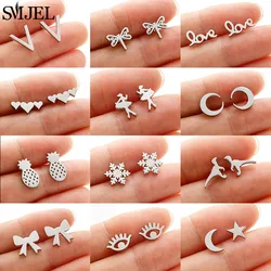2025 New Stainless Steel Piercing Stud Earrings for Women Fashion Ballet Snowflake Earing Dinosaur Eyes V Shaped Studs Punk Gift