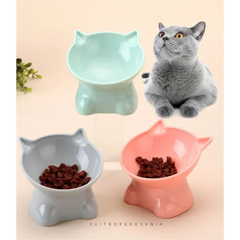 Pet Bowl Large Capacity Cats Bowls Oblique Mouth Cute Cat Shape Cartoon Cat Dog Food Dispenser Pet Feeder Pets Supplies