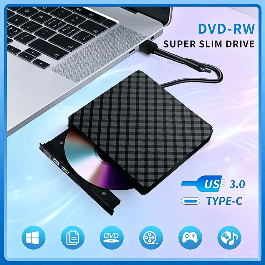 2 in 1 USB 3.0 TypeC Slim External DVD RW CD Writer Drive Burner Reader Player Optical Drives Portable DVD Burner For Laptop PC