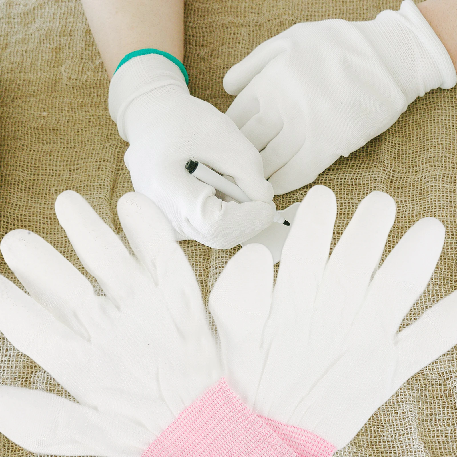 

12 Pairs Pu Coated Gloves Anti Static Antiskid Nylon Grip For Electronics Lab Hospital Warehouse Construction Pink