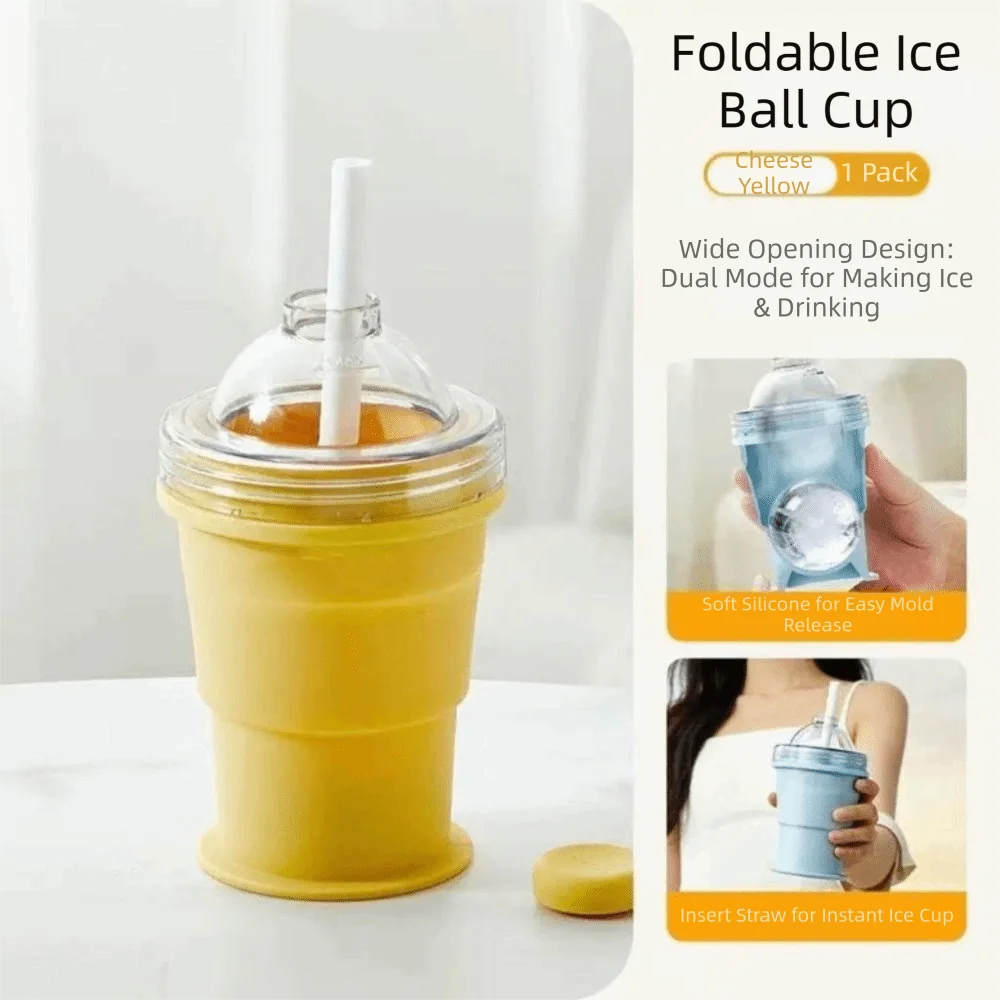 Leak-Proof Folding Ice Mold Cup Easy To Demold with Straw Ice Cube Water Bottle Multi-functional Food Grade