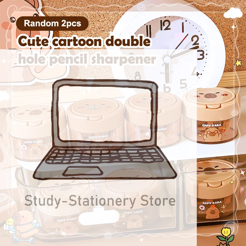 

2Pcs Cute Capybara Cartoon Flip-Top Dual Hole Sharpener for Kids Mini Portable Pencil Sharpener School Supplies Learning Tool