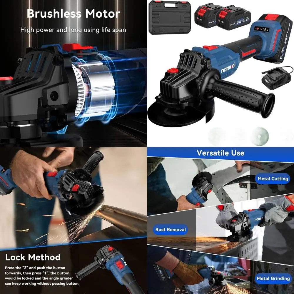 

Cordless Brushless 4-1/2 Angle Grinder with 3-Speed, 2x 4.0Ah 20V Batteries, 9800 RPM Max, 4 Cutting Discs Included