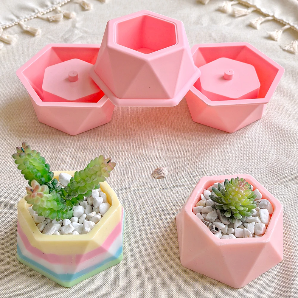 Molde de argila hexagonal grande de silicone para vaso de flores, faça você mesmo, planta suculenta, suporte de vela, adequado para decoração de jardim doméstico