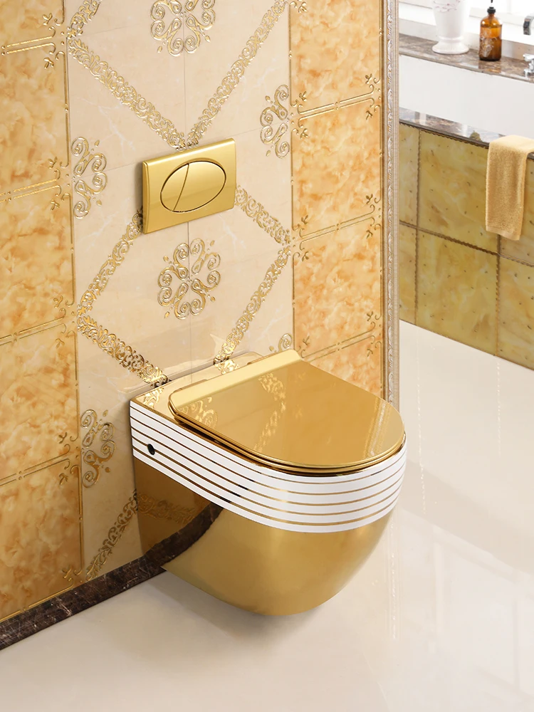 

Wall-Mounted Golden Toilet Small Apartment Household Hanging Color Toilet Wall-Mounted Hidden Embedded Toilet