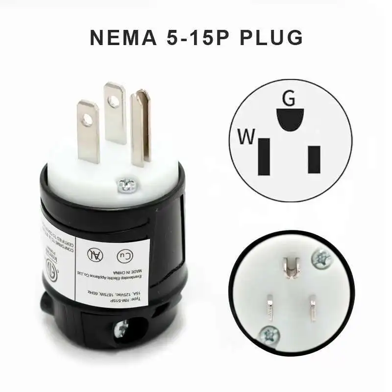 RM515P Black 15A 250V NEMA 5 15P American Straight Blade Standard Replacement Plug Industry Outlet For Generator Aviation