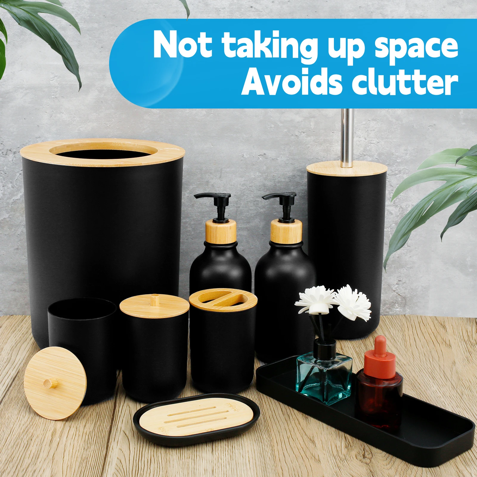 

Bathroom Accessories Set Premium Bathroom Set Enduring Soap Dispenser and Toothbrush Holder Set with Trash Can Tray Toilet Brush