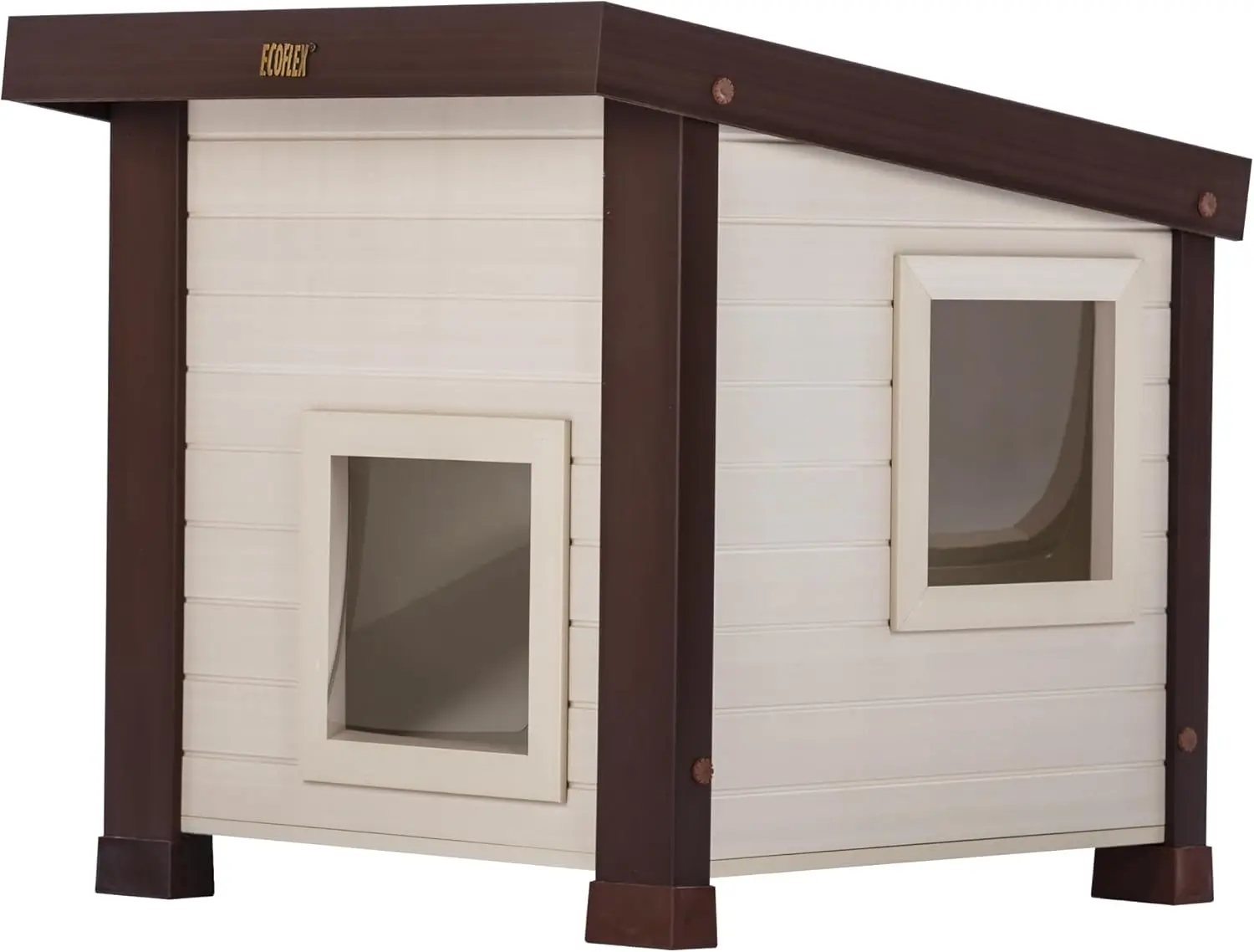 

New Age Pet® ECOFLEX® Albany Outdoor Feral Cat House for Multiple Cats with Quick & Easy Assembly, 2 Vinyl Door Flaps Included